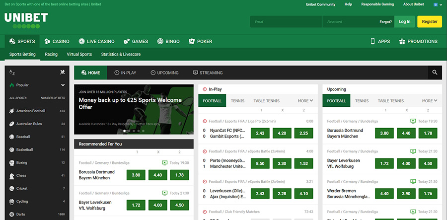 Unibet betting site and app.