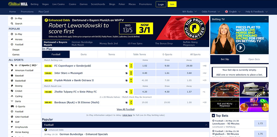 WilliamHill betting site and app.